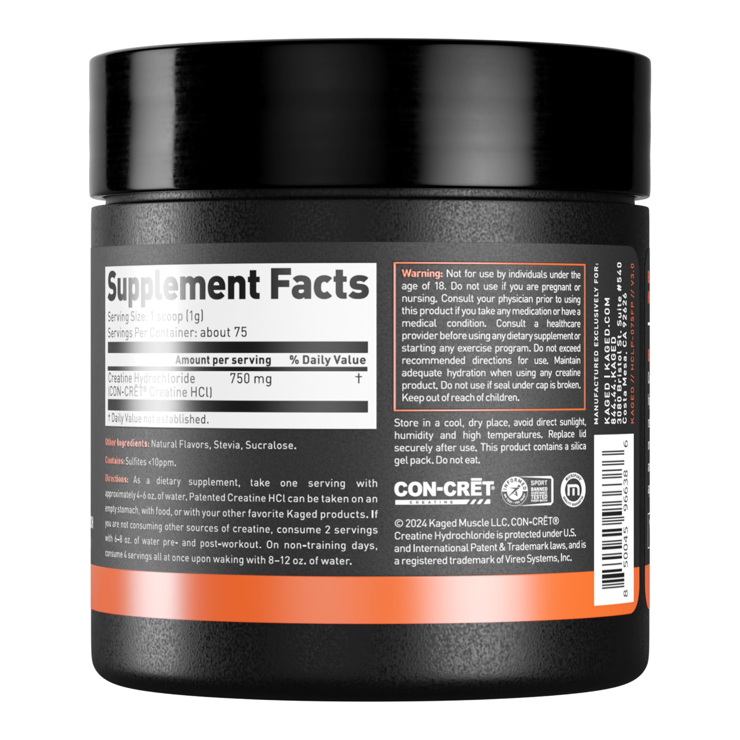 Kaged back packaging with nutrition panel and testing information for trust