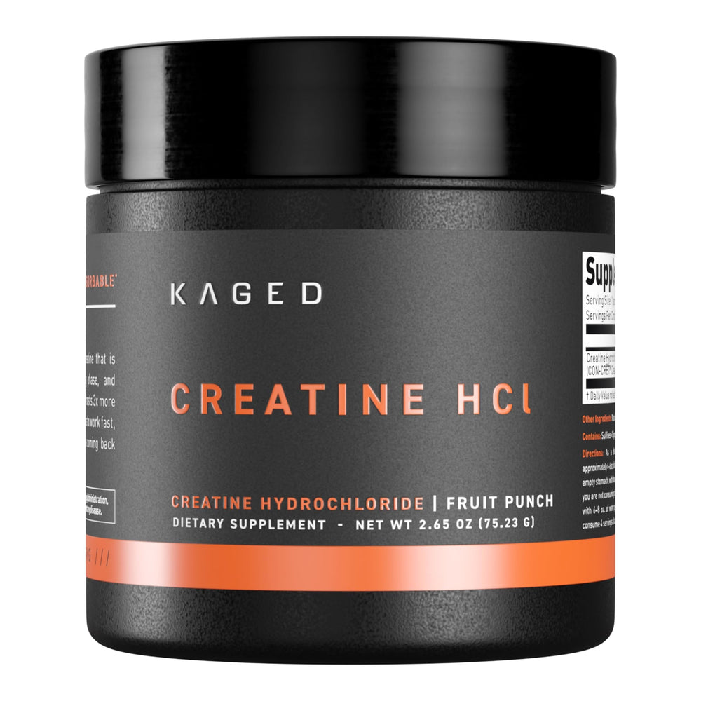 Kaged front pack displaying fruit punch flavor and 75 servings benefit clarity