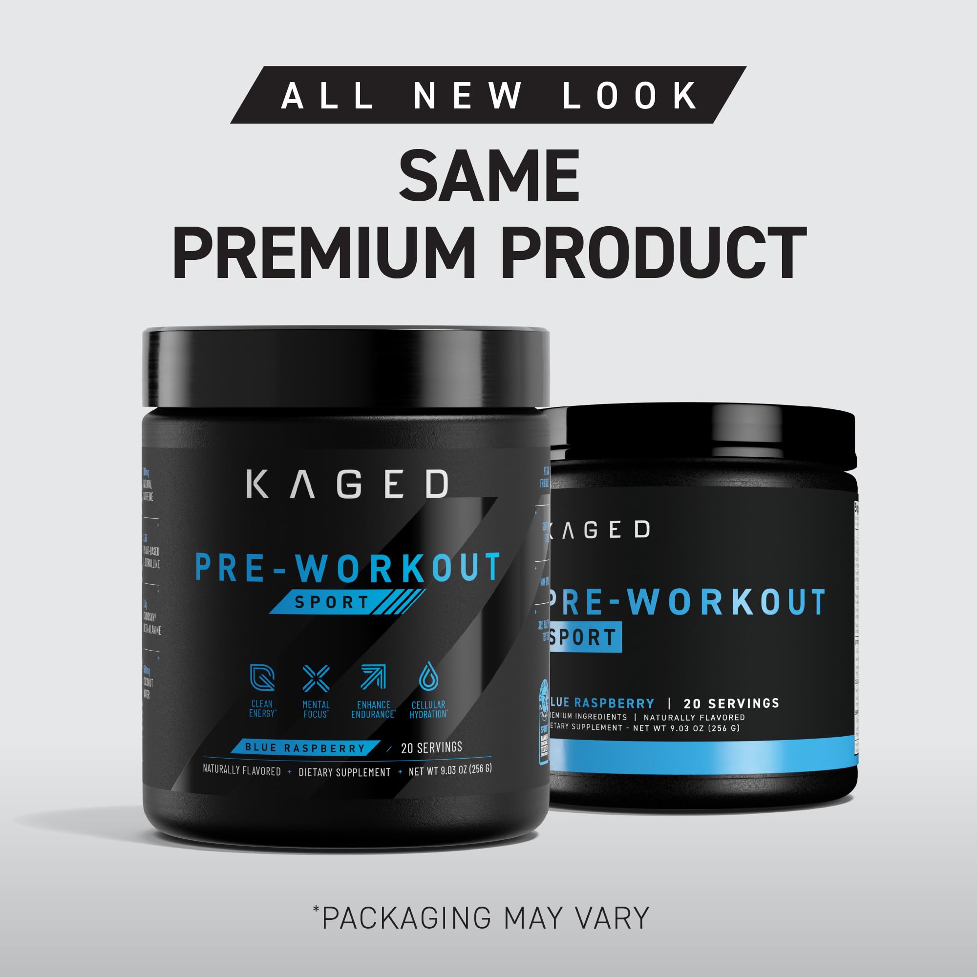 Kaged pre-kaged sport jar in hand showing compact size and portability
