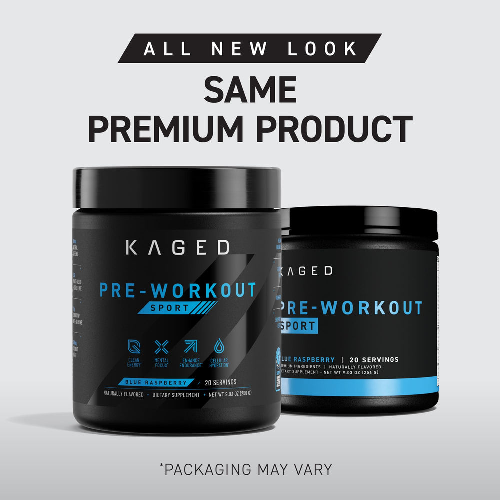 Kaged pre-kaged sport jar in hand showing compact size and portability