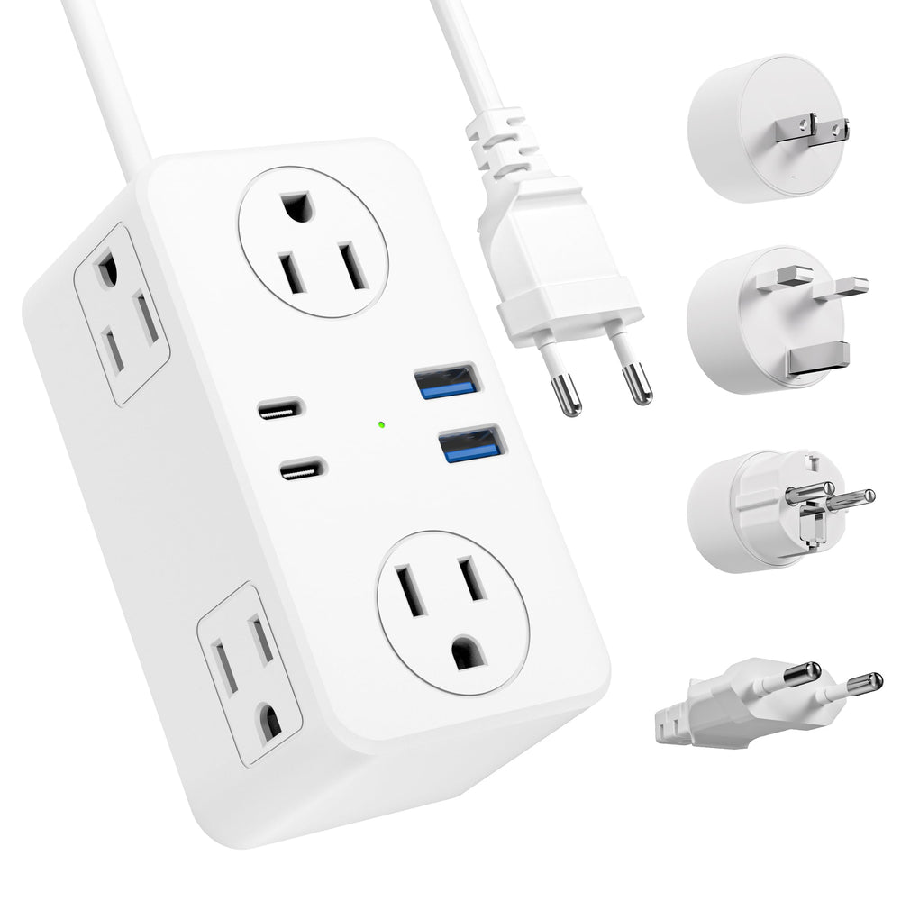 kakyanill front-facing power strip showing six AC outlets and four USB ports for multi-device charging