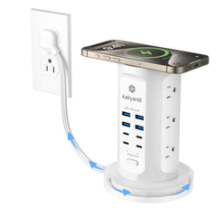 kakyanill front view of tower charging station showing organized outlets and ports benefit: efficient power consolidation