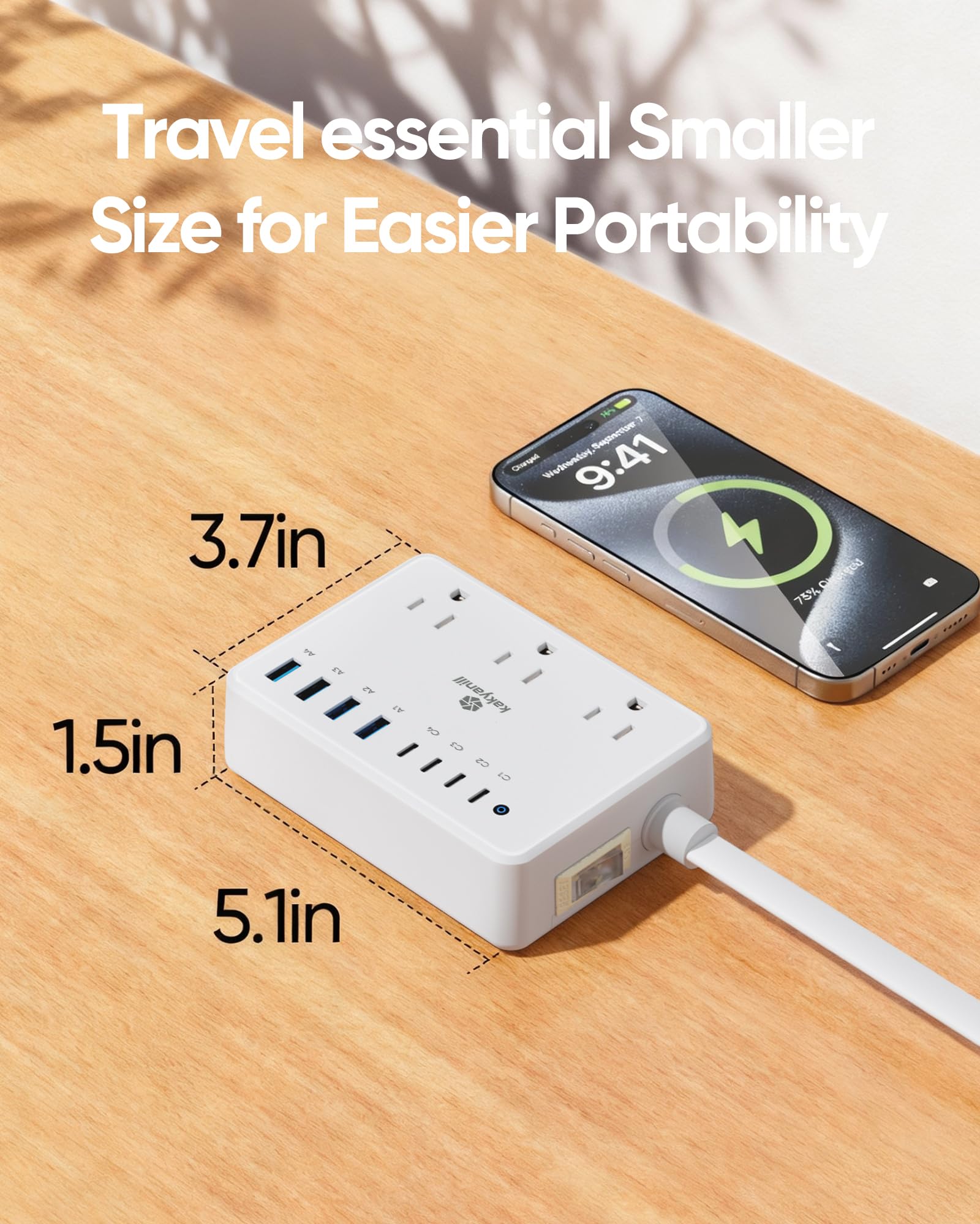 kakyanill next to smartphone to illustrate compact size and home utility