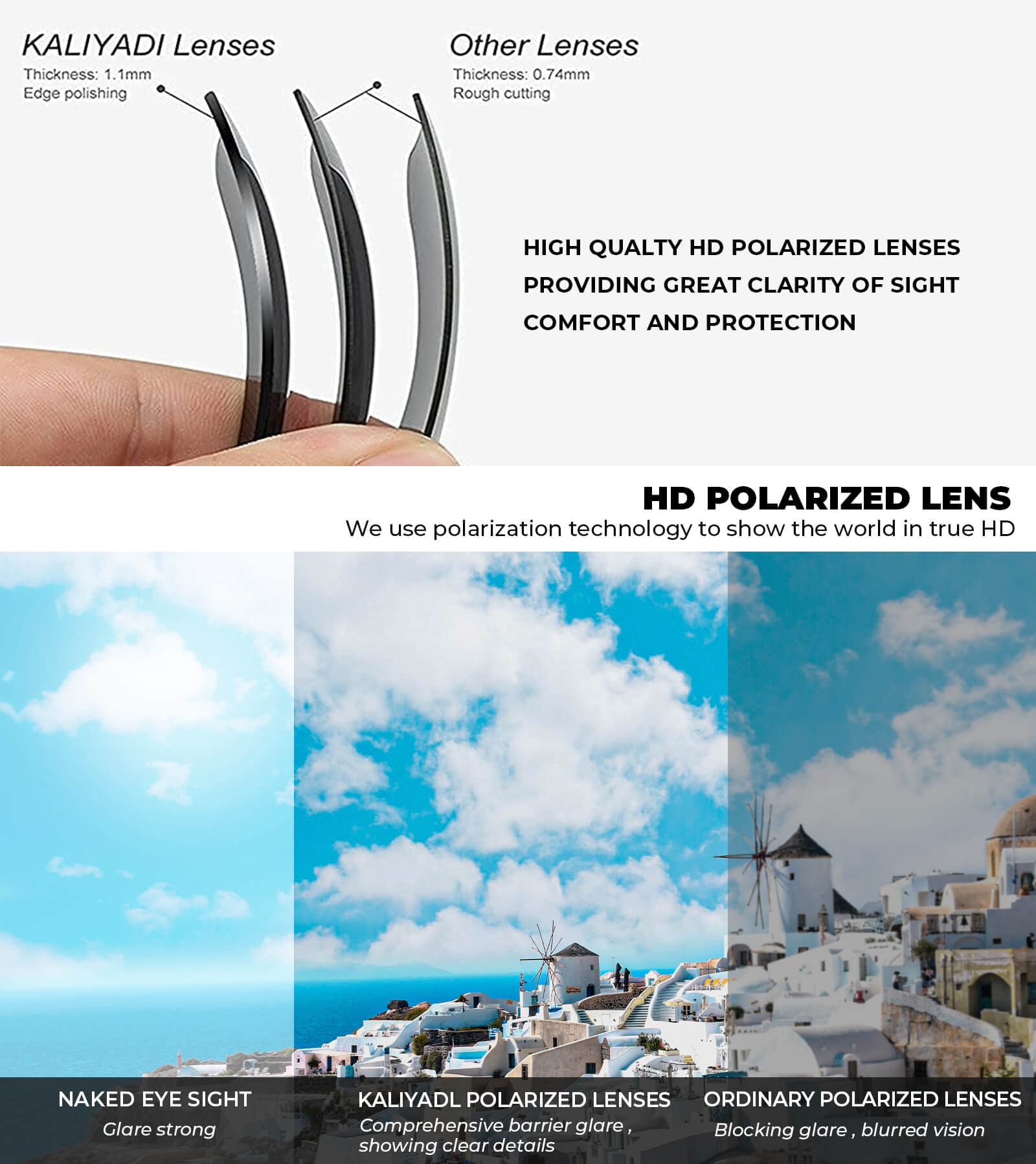 KALIYADI hand holding sunglasses showing compact lightweight scale