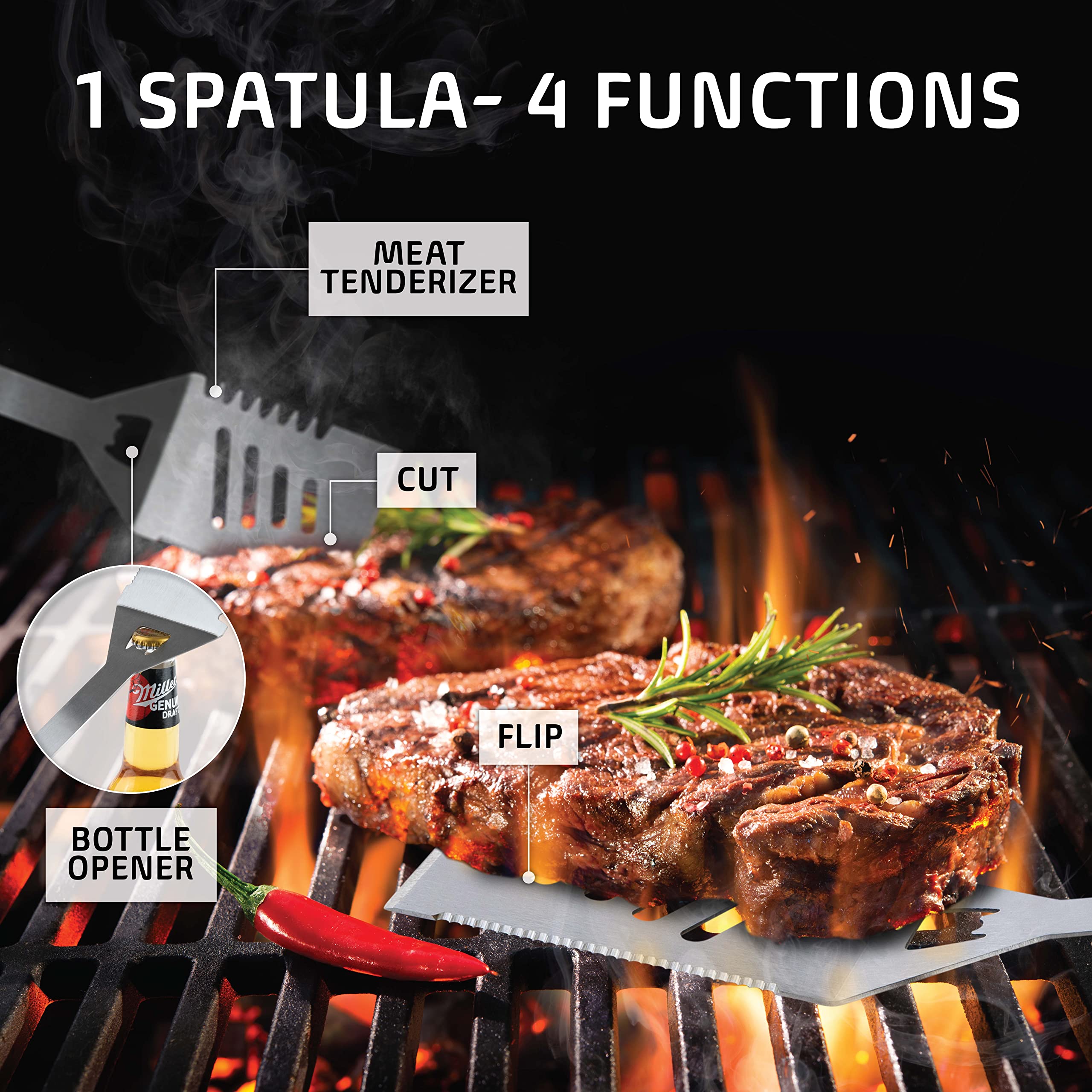 Kaluns grill brush with spare head close-up for thorough cleaning and long life