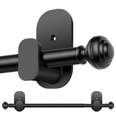 KAMANINA front packaging showing black curtain rod and included parts, clear overview benefit