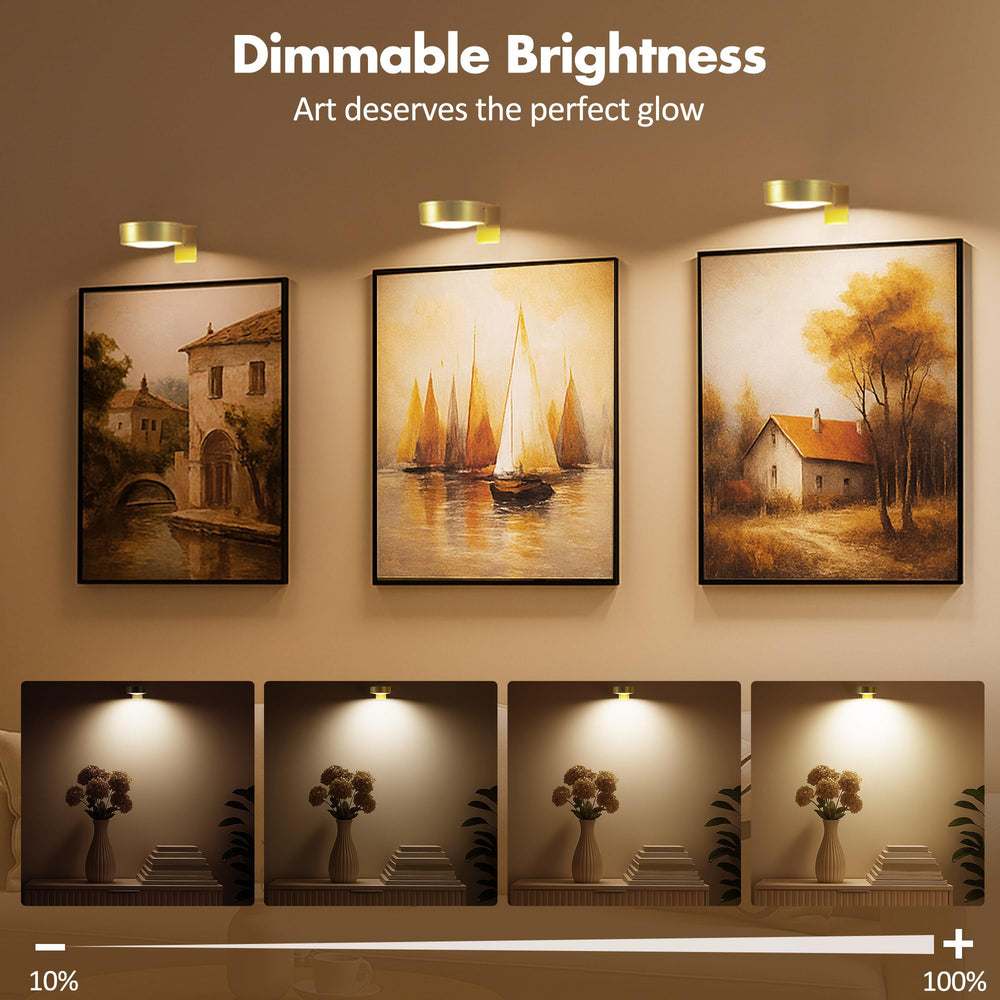 Kandicyar light mounted above frame in living room offering focused artwork illumination