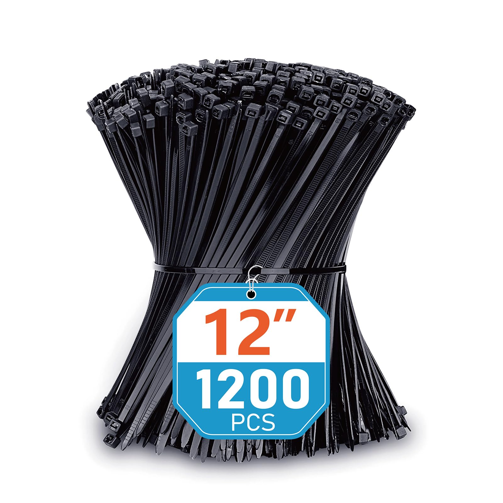 Karoka front packaging of 1200 black 12-inch zip ties showing bulk value and brand