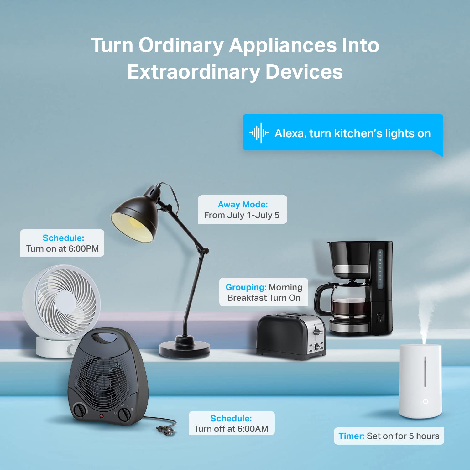 Kasa Smart EP10 plugged into wall powering a lamp for convenient control