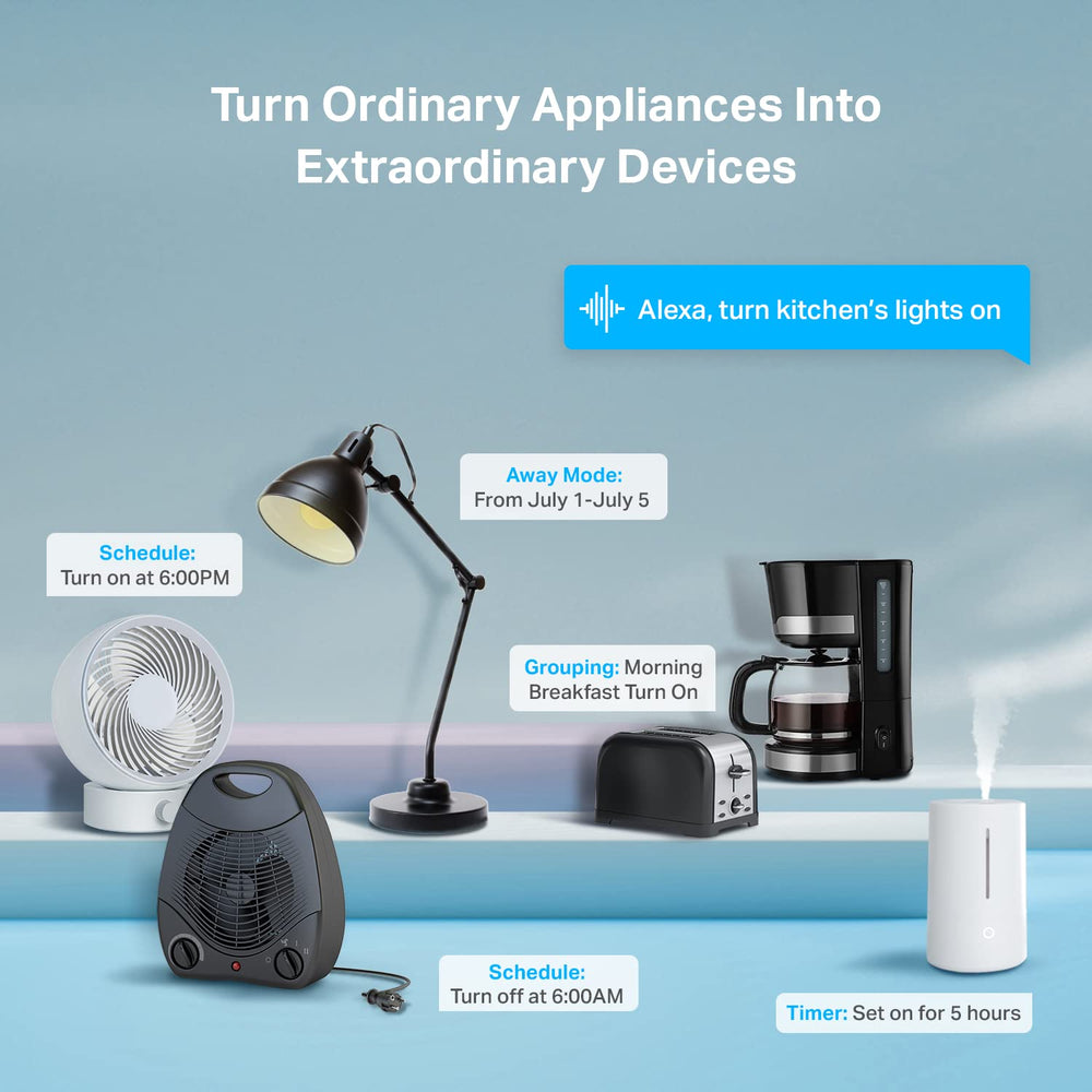 Kasa Smart EP10 plugged into wall powering a lamp for convenient control