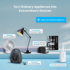 Kasa Smart EP10 plugged into wall powering a lamp for convenient control