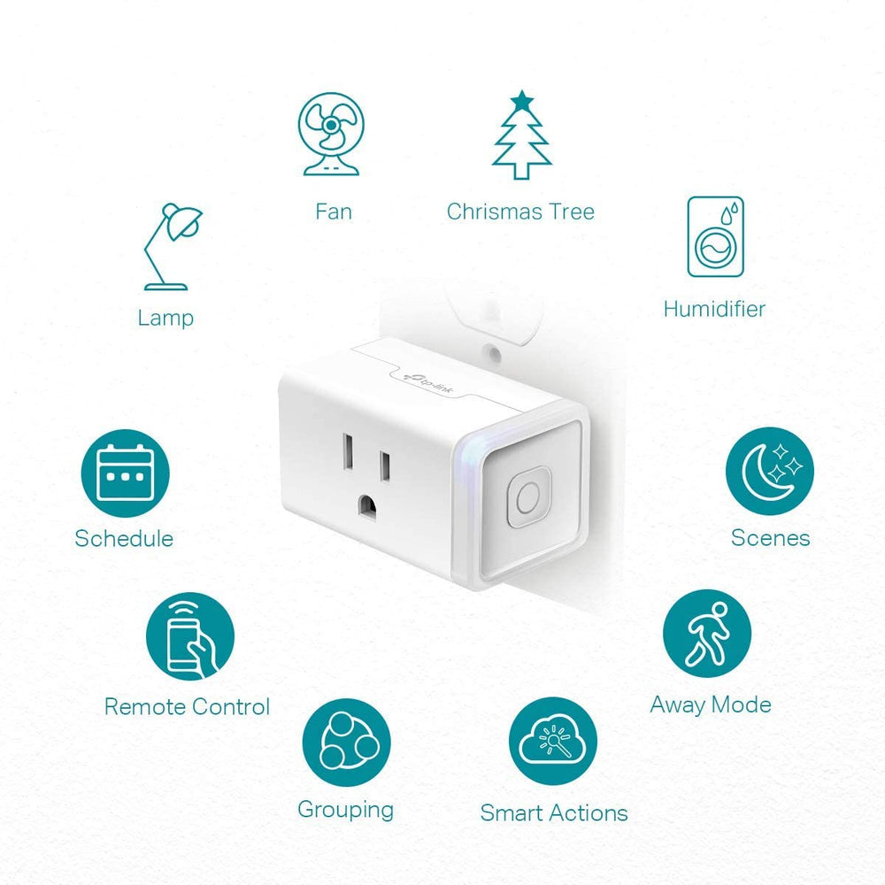 Kasa Smart HS103 plugged into wall outlet demonstrating no hub required remote control