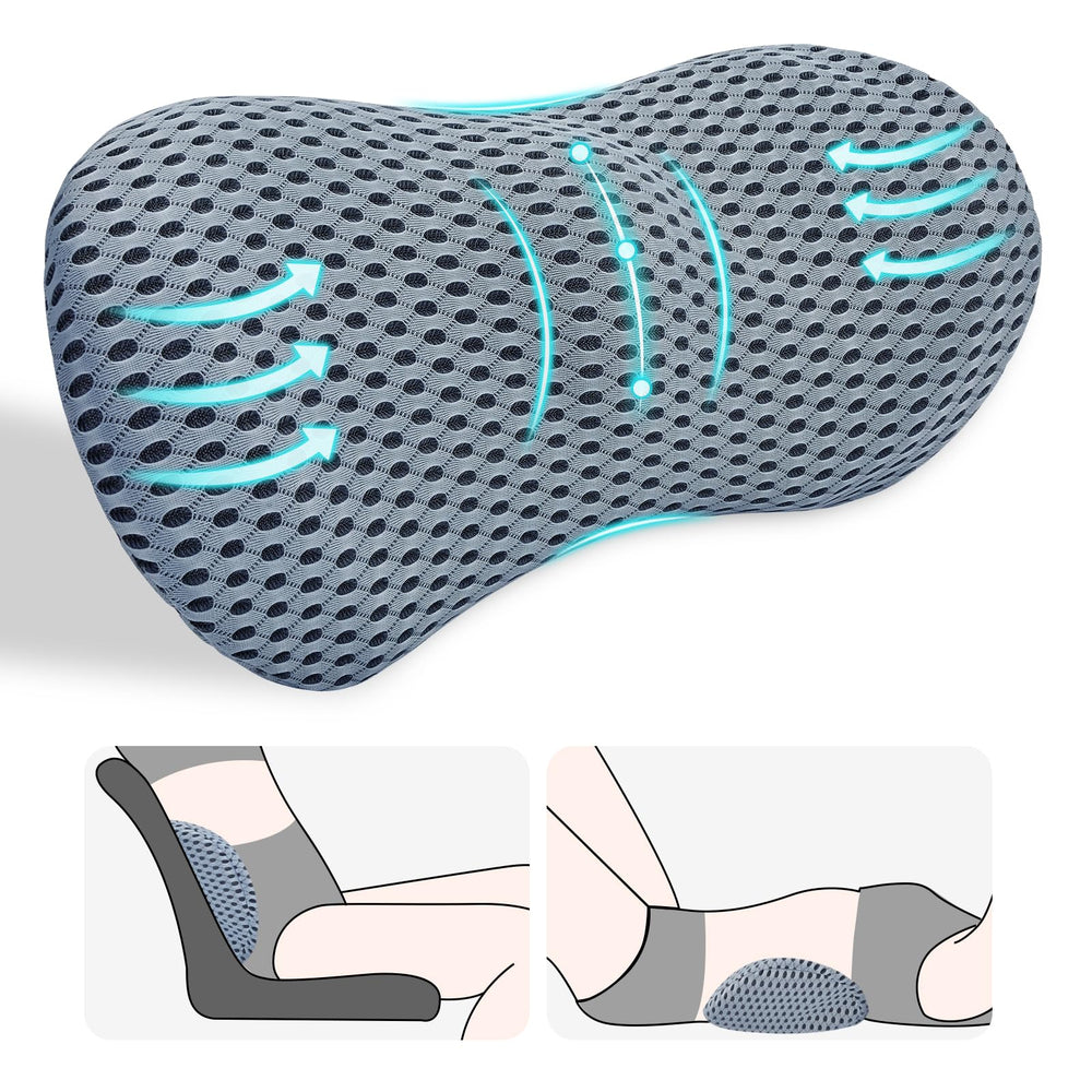 kasney front view lumbar pillow showing ergonomic contour and support benefits