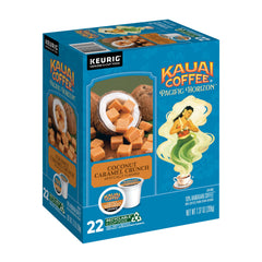 Kauai Coffee front pack showing coconut caramel flavor and benefit of island-inspired taste