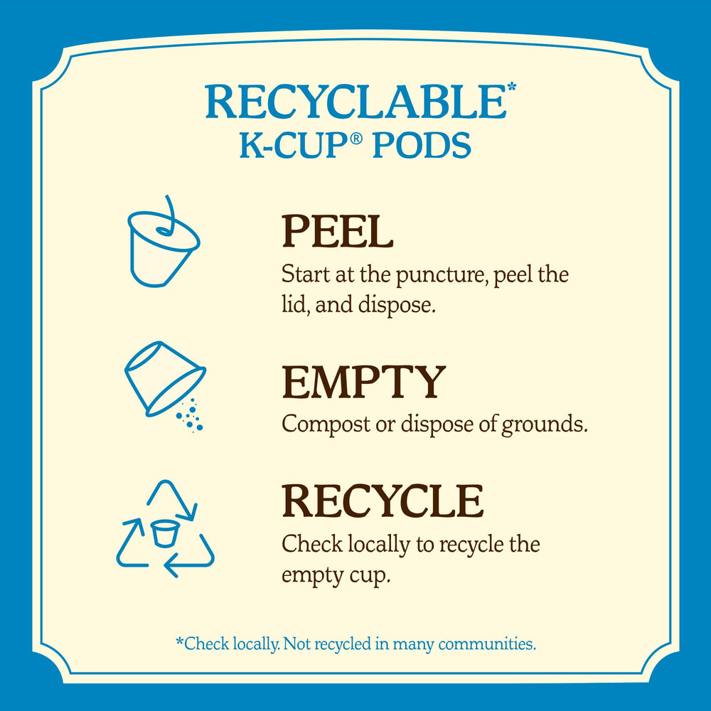 Kauai Coffee recycling label detail showing recyclable pod materials for eco-aware buyers