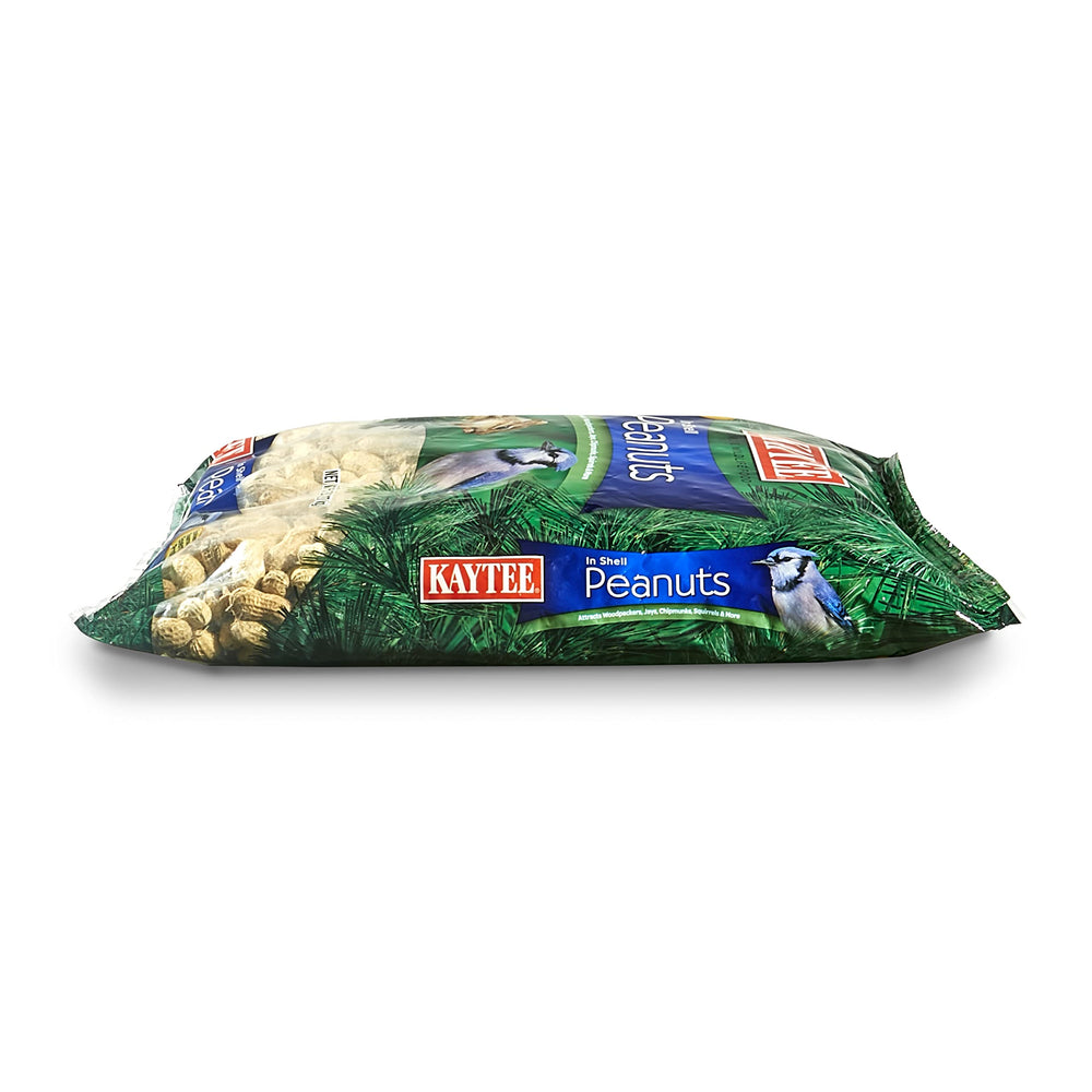 Kaytee open bag spilling whole peanuts showing generous kernels and shell preservation