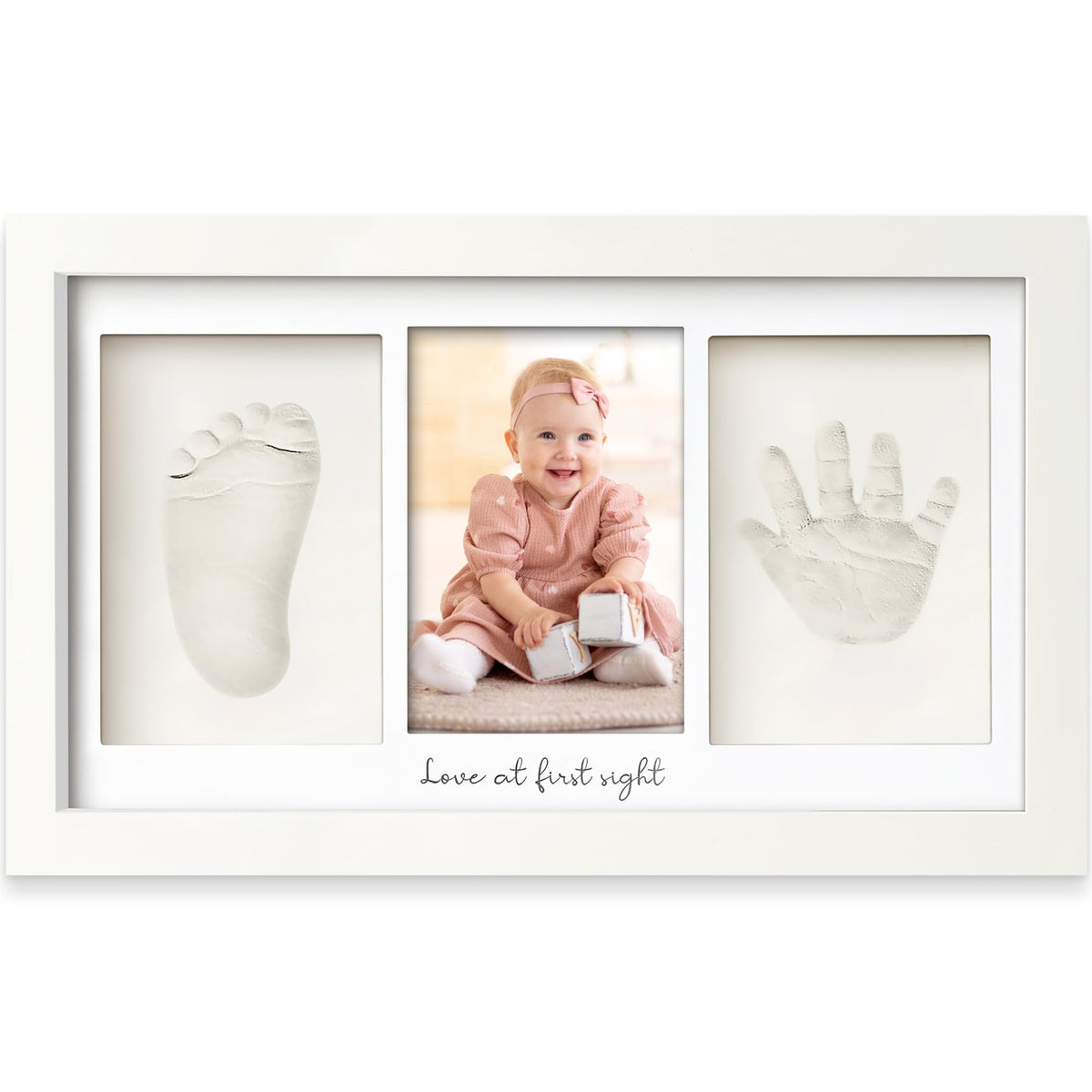 KeaBabies frame front view showing Alpine White finished display and preserved keepsake