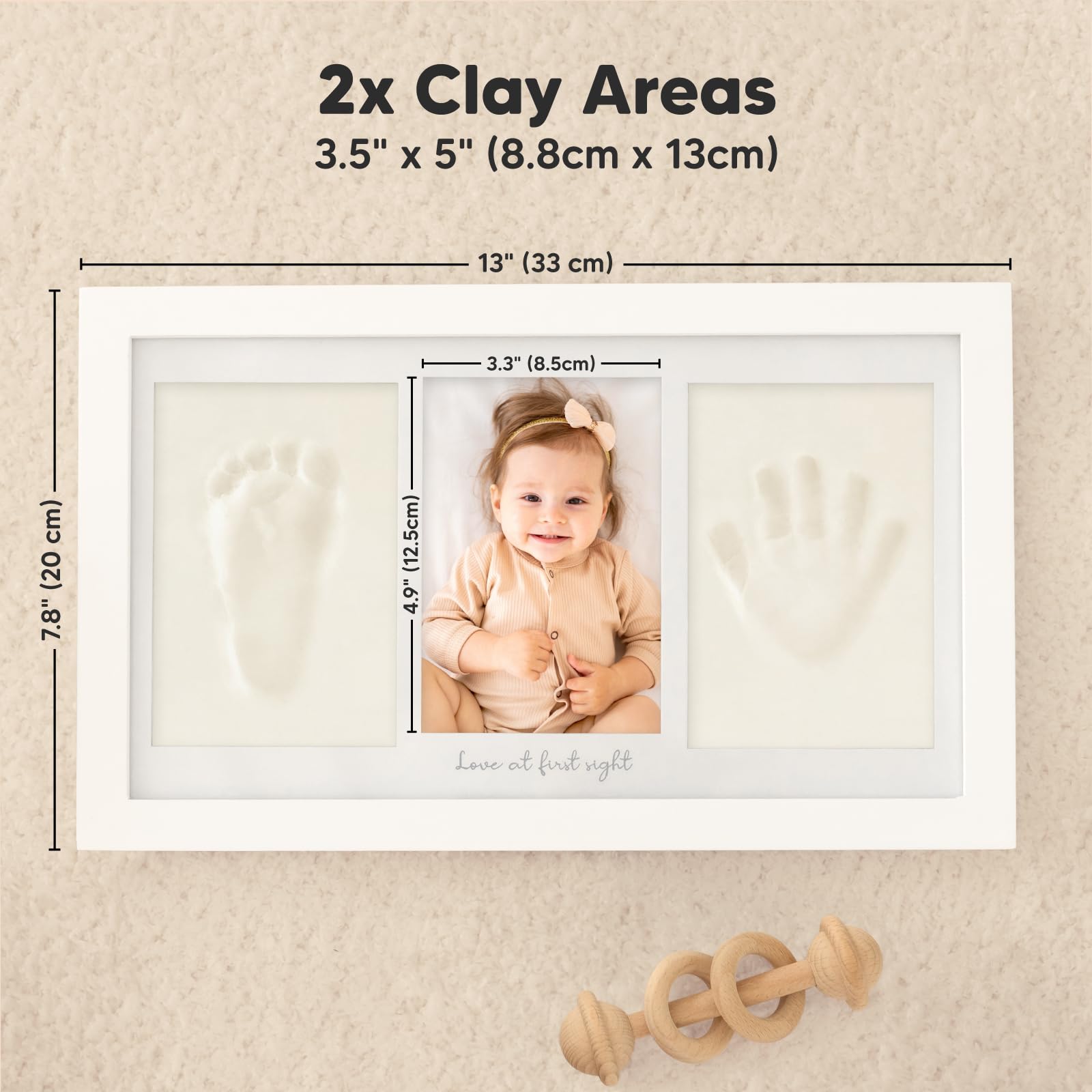KeaBabies frame shown held for scale to illustrate imprint and frame size