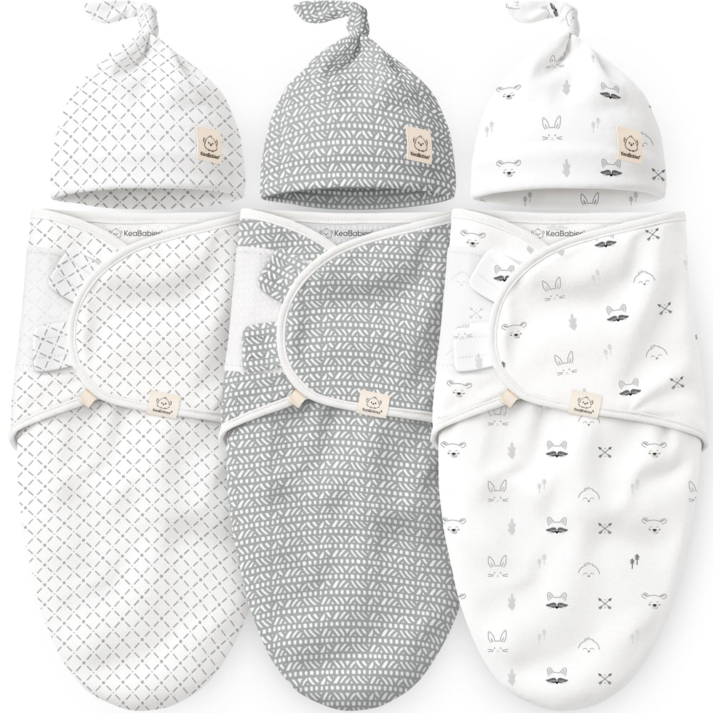 KeaBabies front packaging showing three Nordic swaddles, convenient gift-ready set