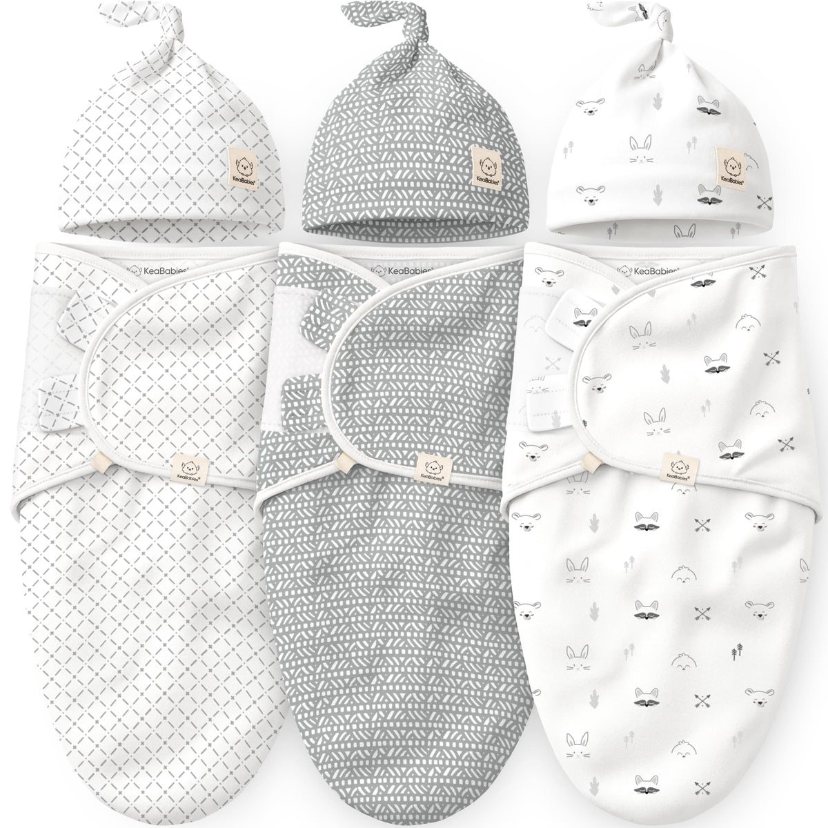 KeaBabies front packaging showing three Nordic swaddles, convenient gift-ready set
