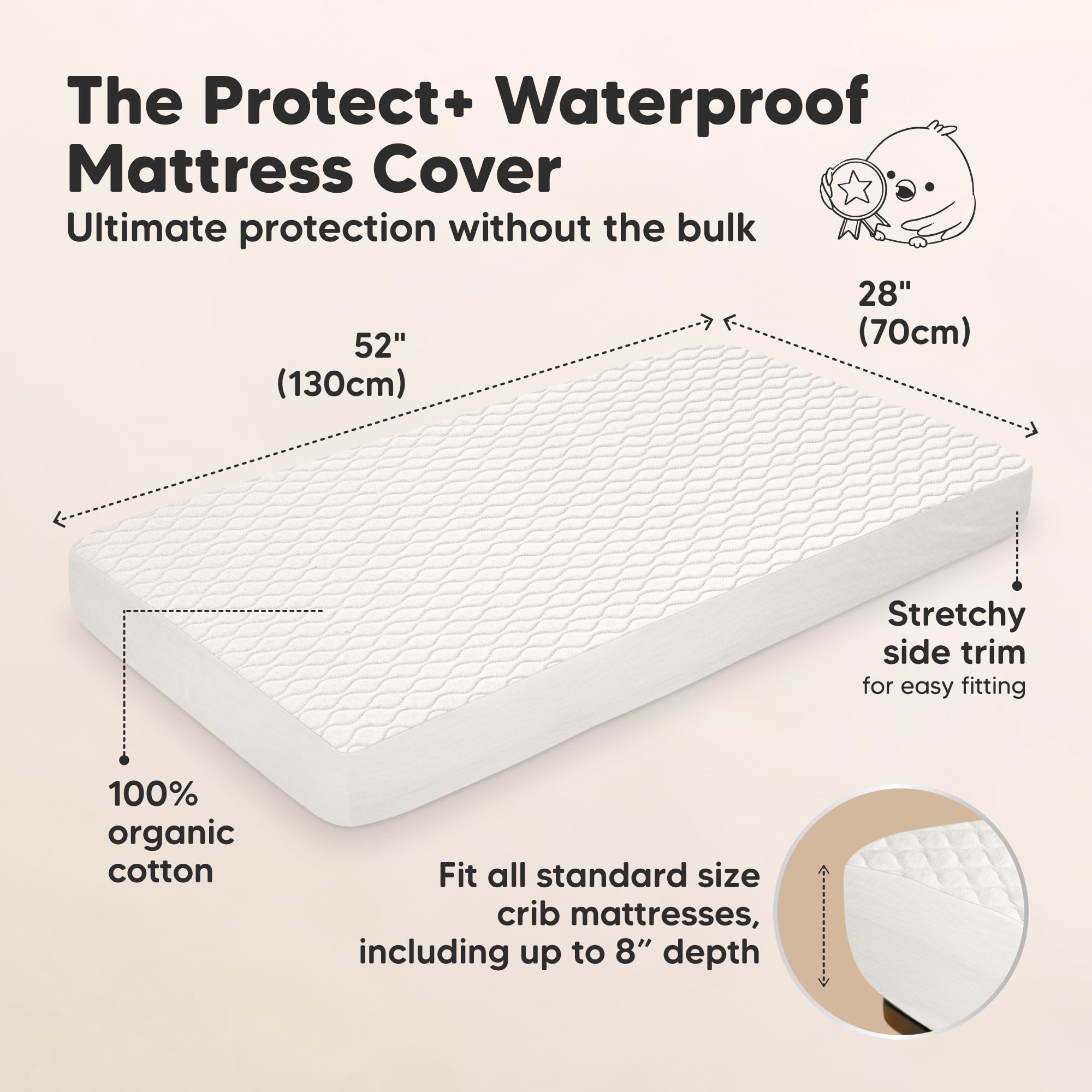 KeaBabies protector fitted on a crib mattress for secure fit
