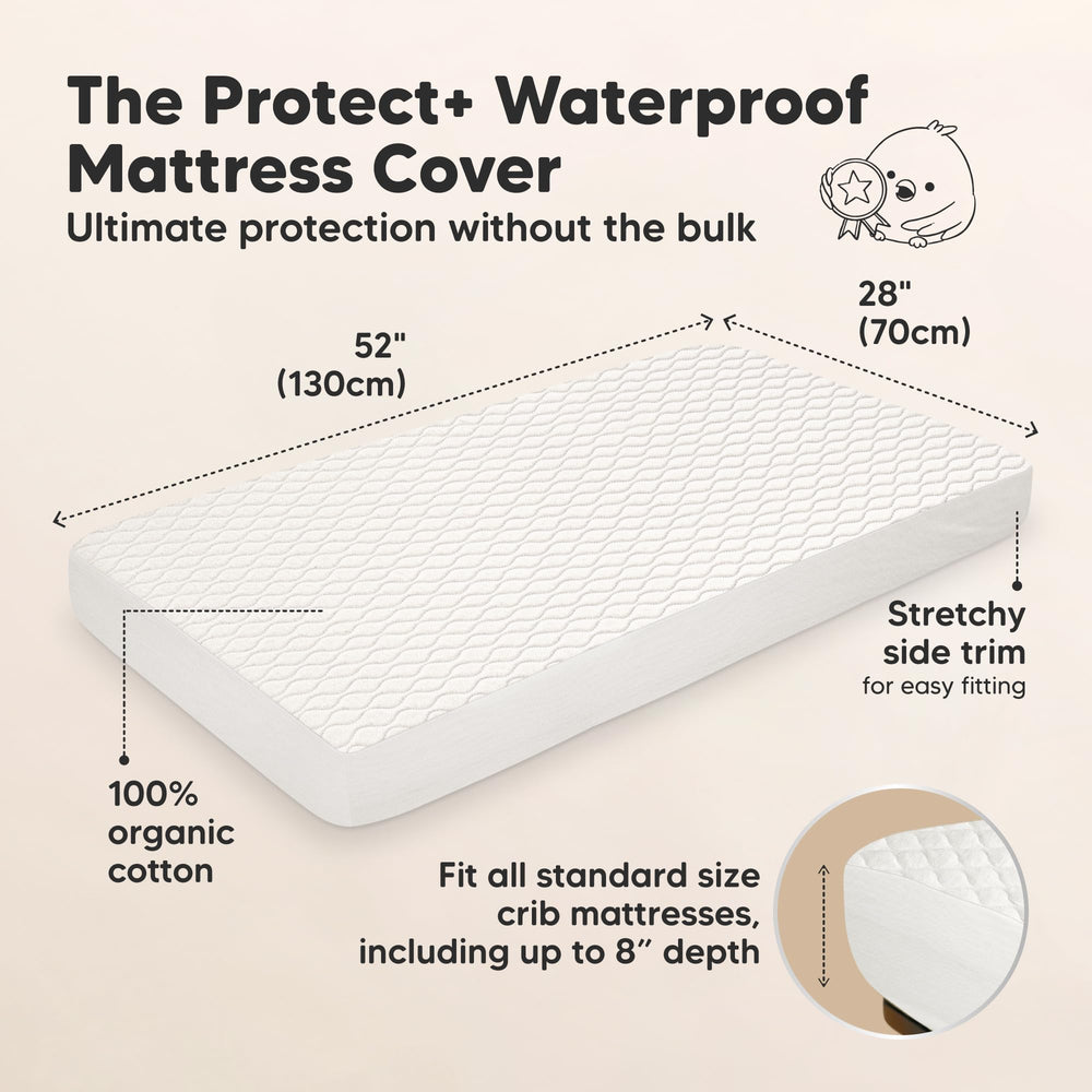 KeaBabies protector fitted on a crib mattress for secure fit