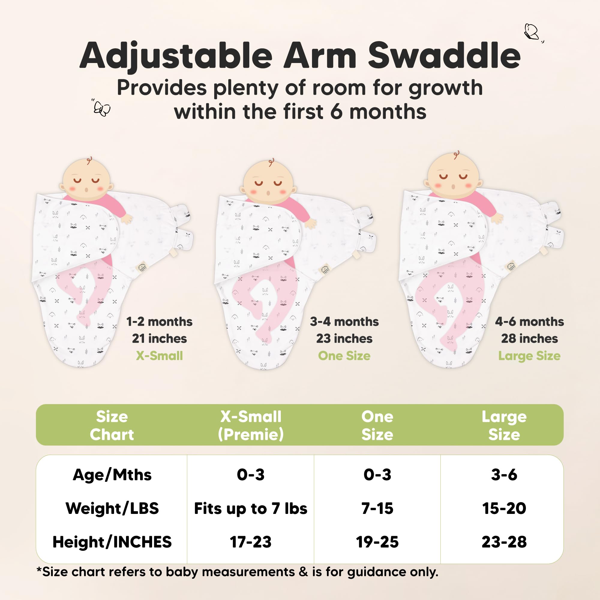 KeaBabies swaddle beside adult hand showing scale and fit clarity