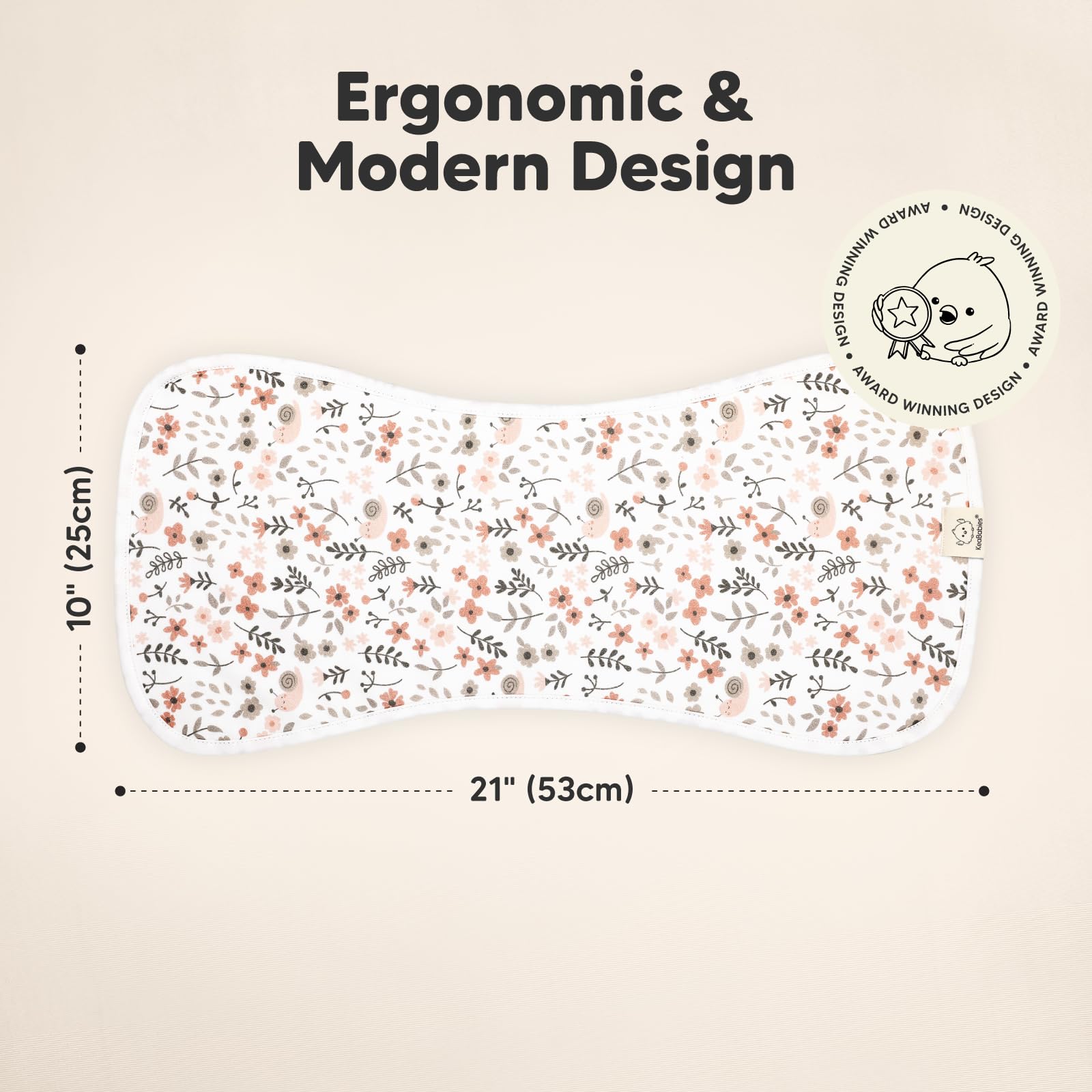 KeaBabies flat figure-8 burp cloth showing full shoulder coverage benefit