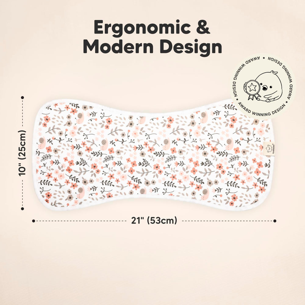 KeaBabies flat figure-8 burp cloth showing full shoulder coverage benefit