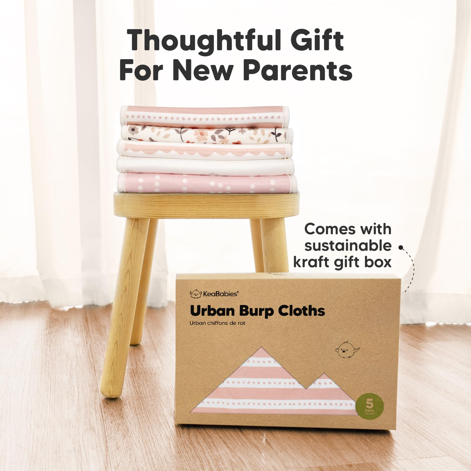 KeaBabies stack of burp cloths after wash showing durable softness benefit