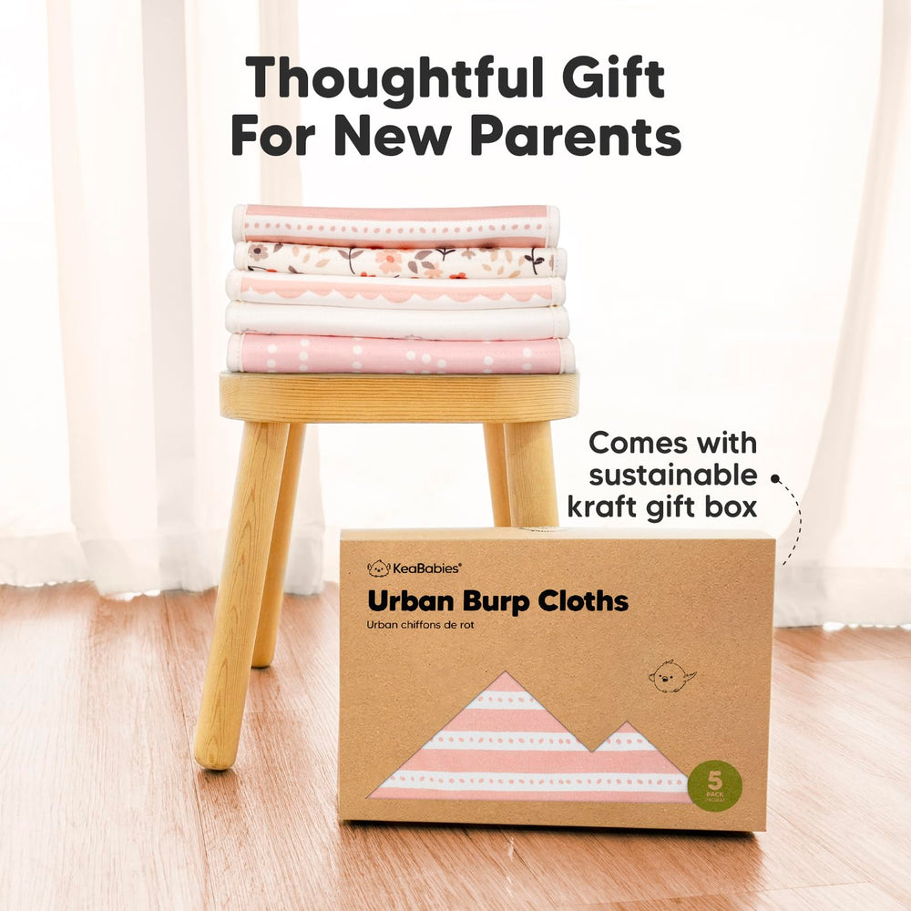 KeaBabies stack of burp cloths after wash showing durable softness benefit