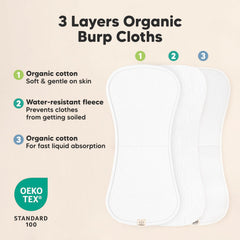 KeaBabies burp cloth on caregiver shoulder demonstrating secure fit benefit
