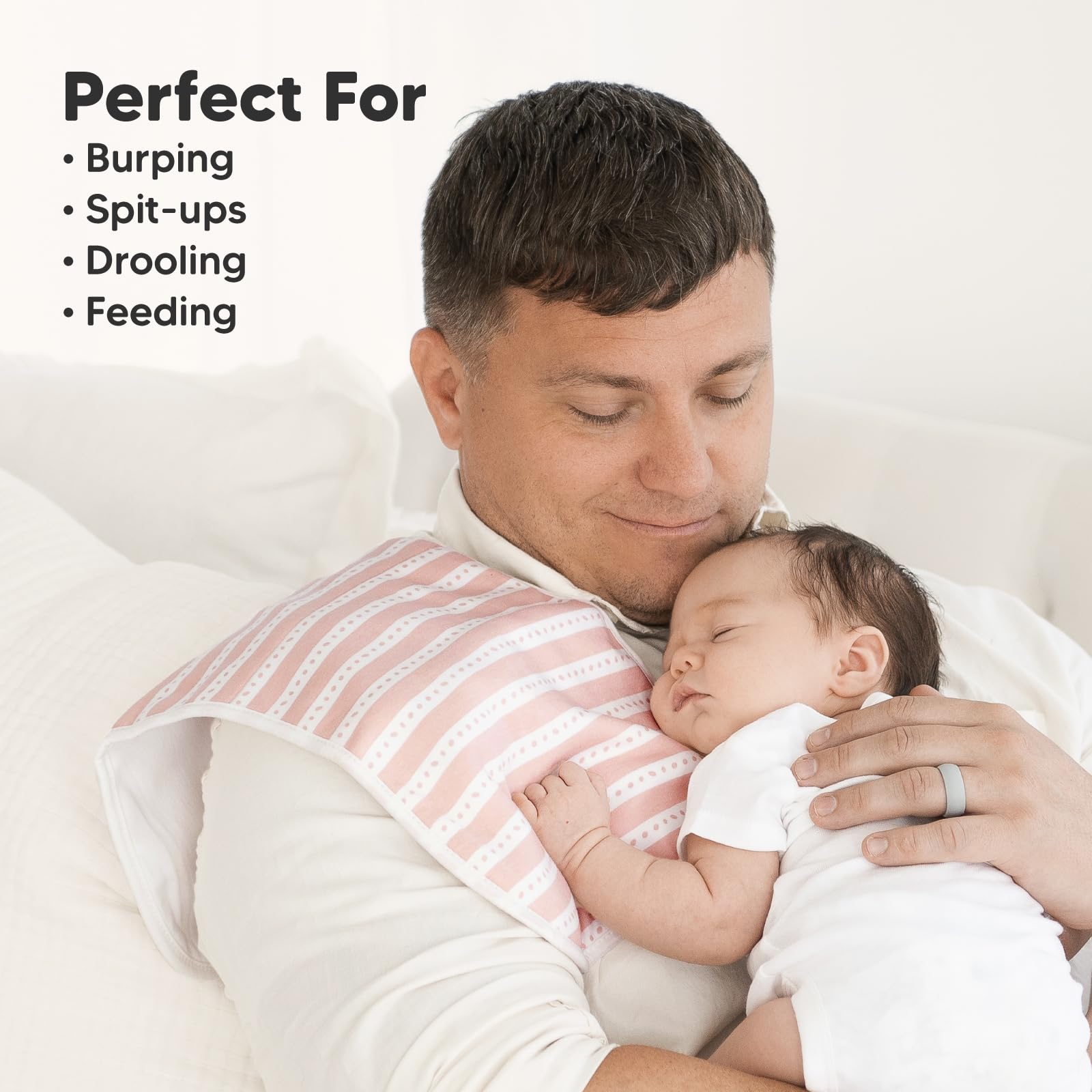 KeaBabies burp cloth held in hand to show size and portability benefit