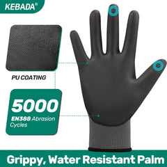 Kebada W1 palm close-up displaying PU coating and improved grip for secure handling