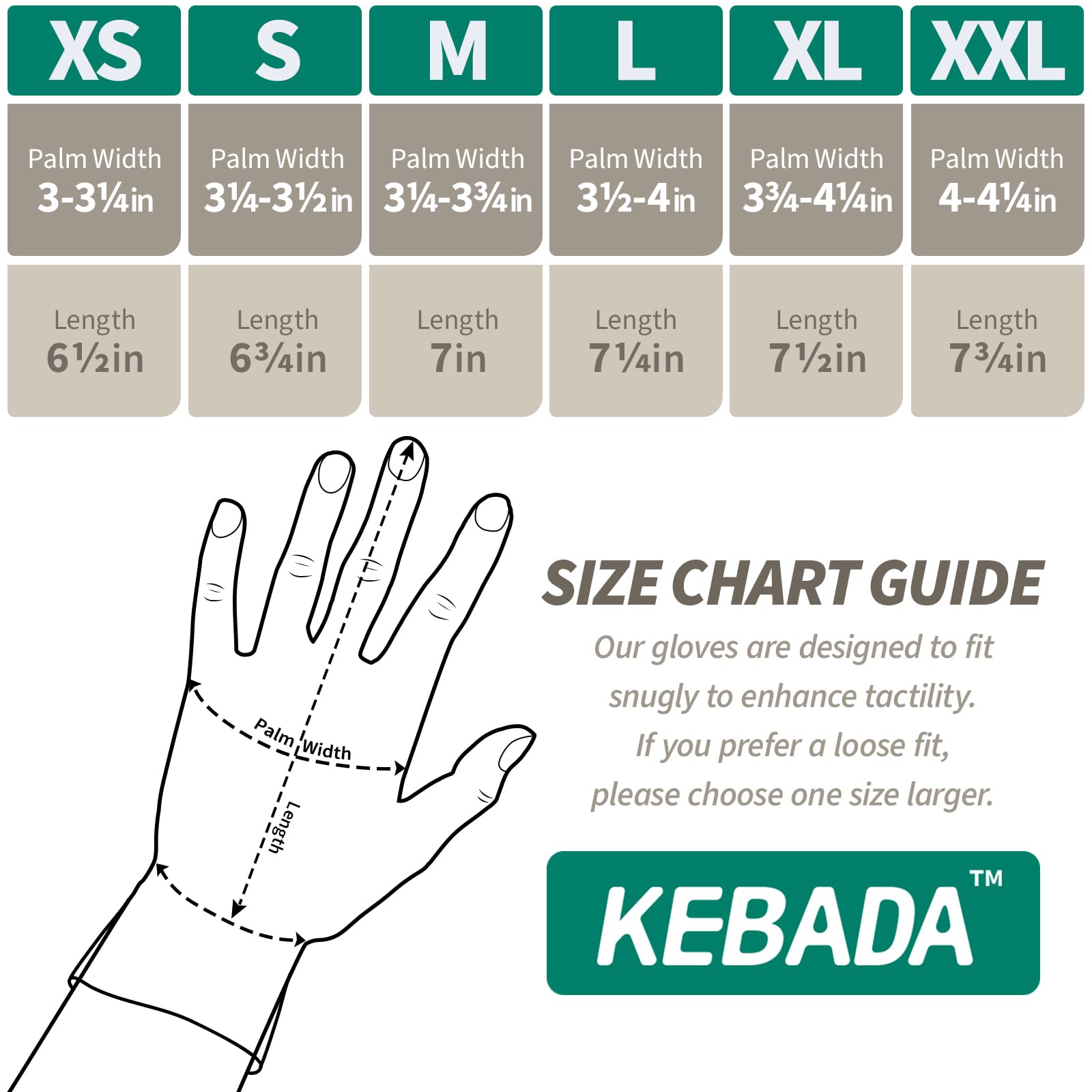 Kebada W1 size comparison with ruler showing fit and scale for selecting the correct size