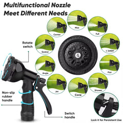 Kebose array of 10 nozzles displayed to show versatile spray patterns and water savings