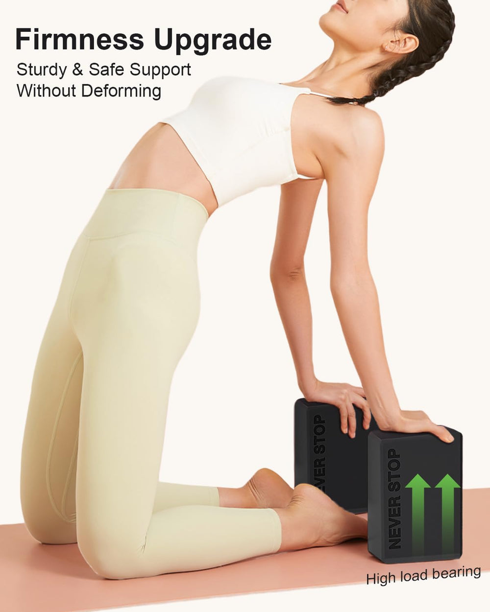 KEEP yoga block side profile demonstrating high-density foam and deformation resistance