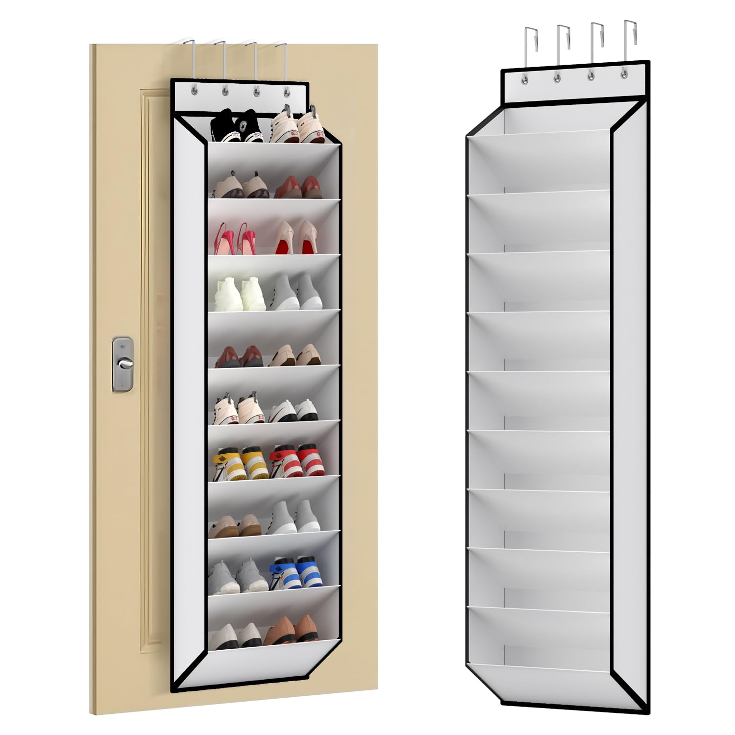 KEEPJOY front view of 10-tier over door organizer showing tidy shoe storage benefit