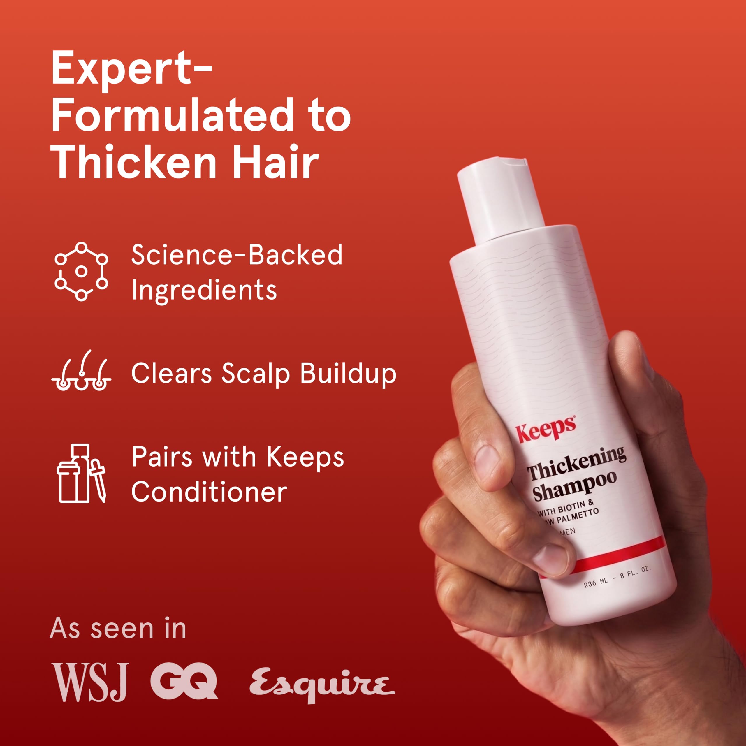 Keeps shampoo pump and label detail highlighting ingredient list for informed shoppers