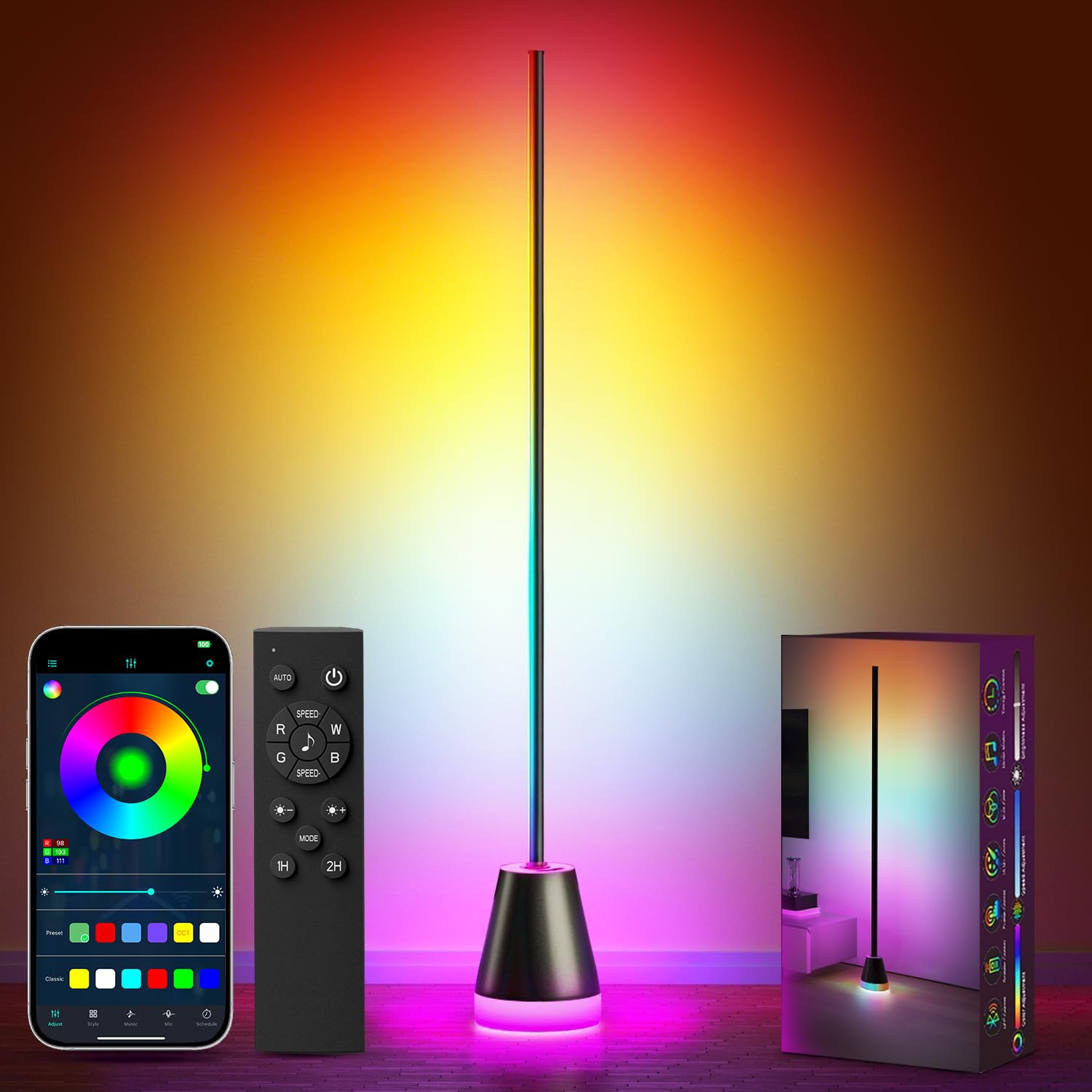 Keepsmile front view of corner lamp showing full-color ambient glow and modern style