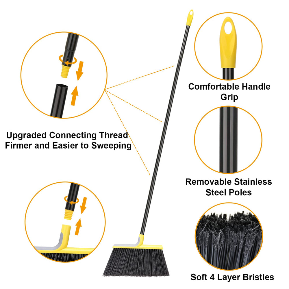 KeFanta broom next to ruler showing 58-inch handle and 14.2-inch head scale