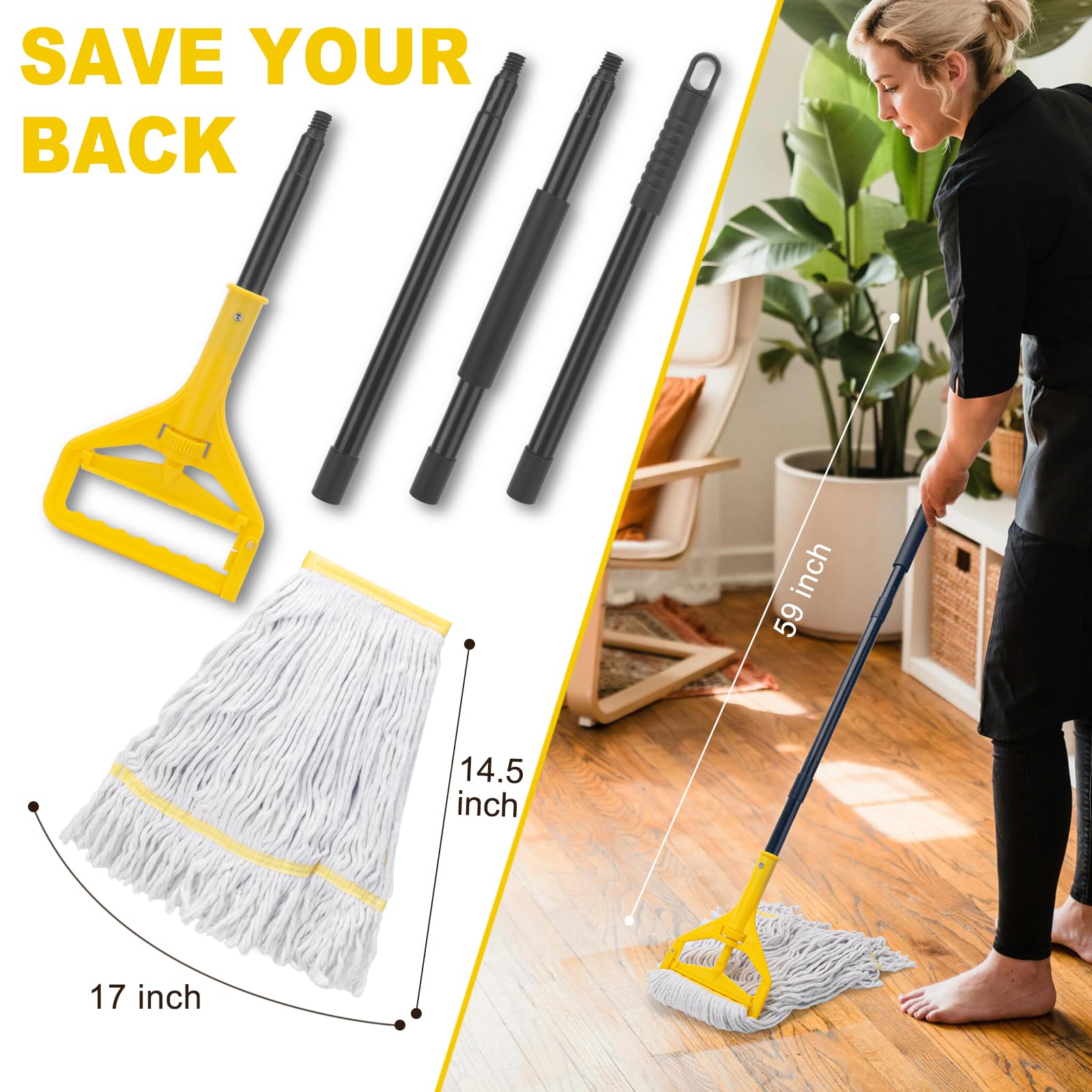 KeFanta stainless-steel handle detail demonstrating length and stability for upright mopping