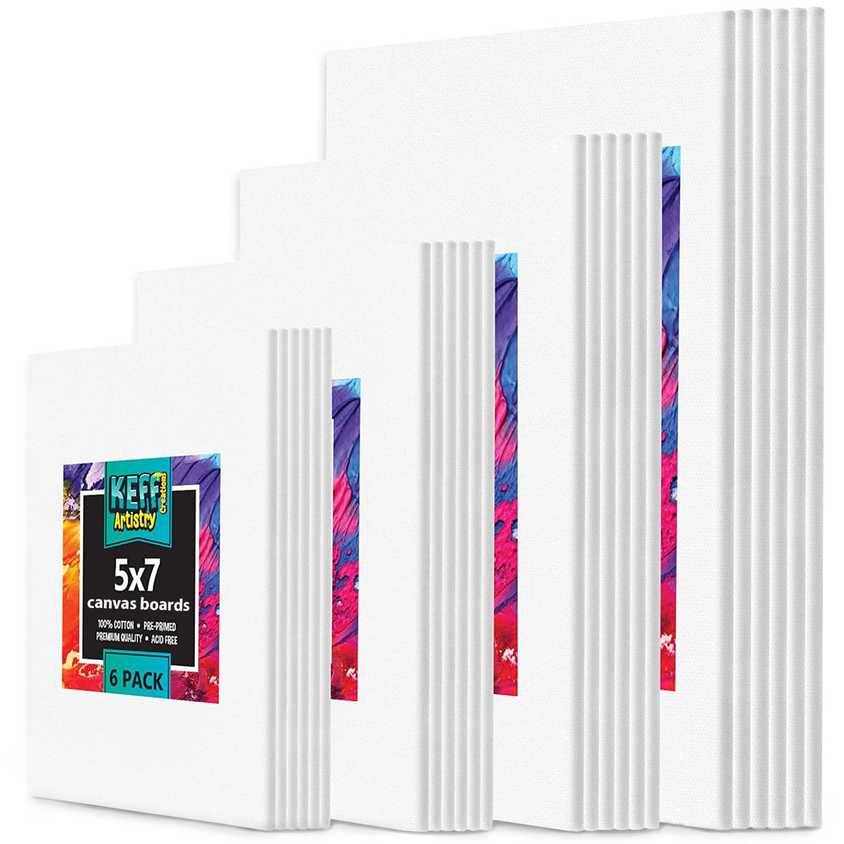 KEFF front packaging showing the 24-pack canvases and its versatile sizes