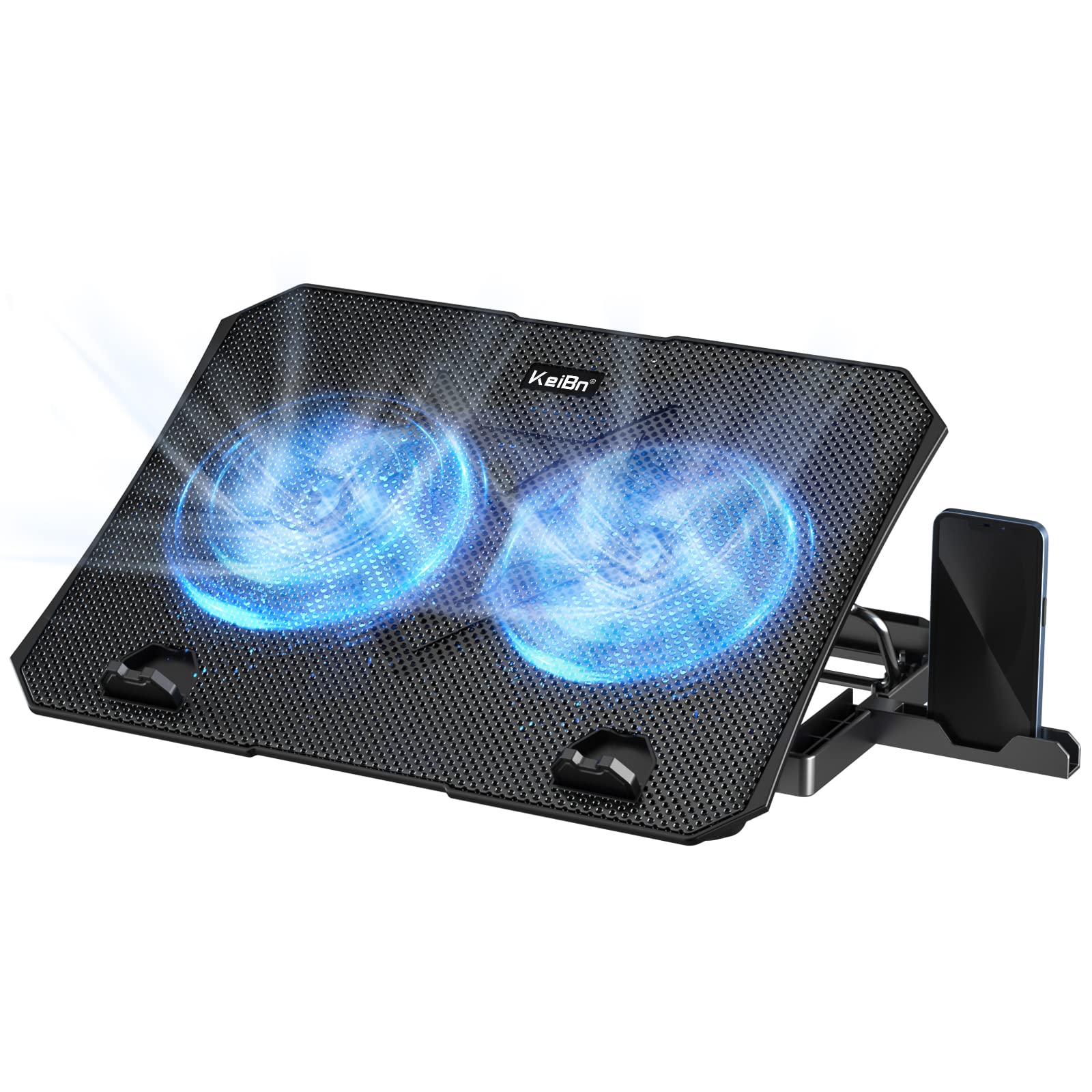 KeiBn front view showing slim cooling pad and laptop stability benefit