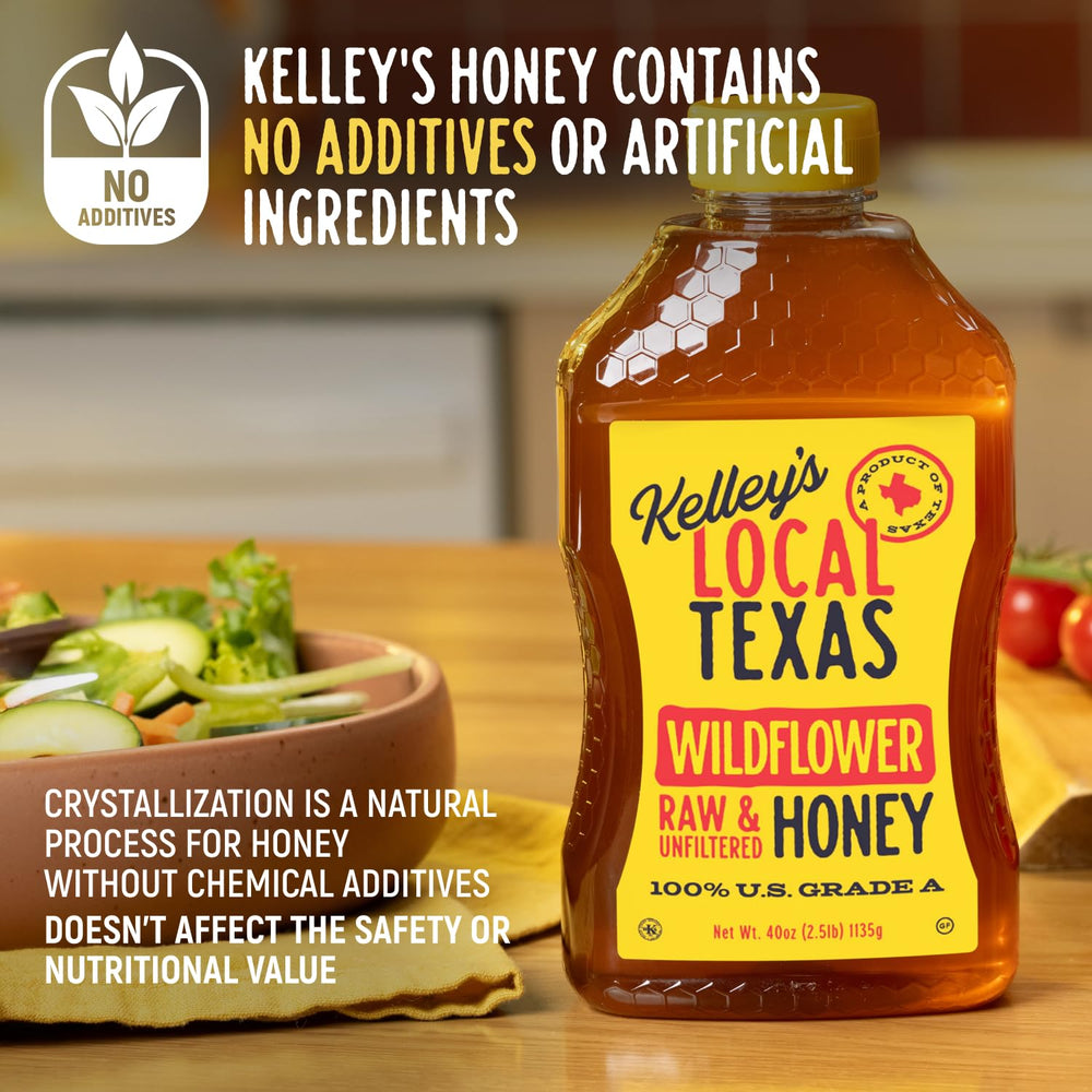 Kelley's honey in measuring spoon for baking ensuring consistent portions