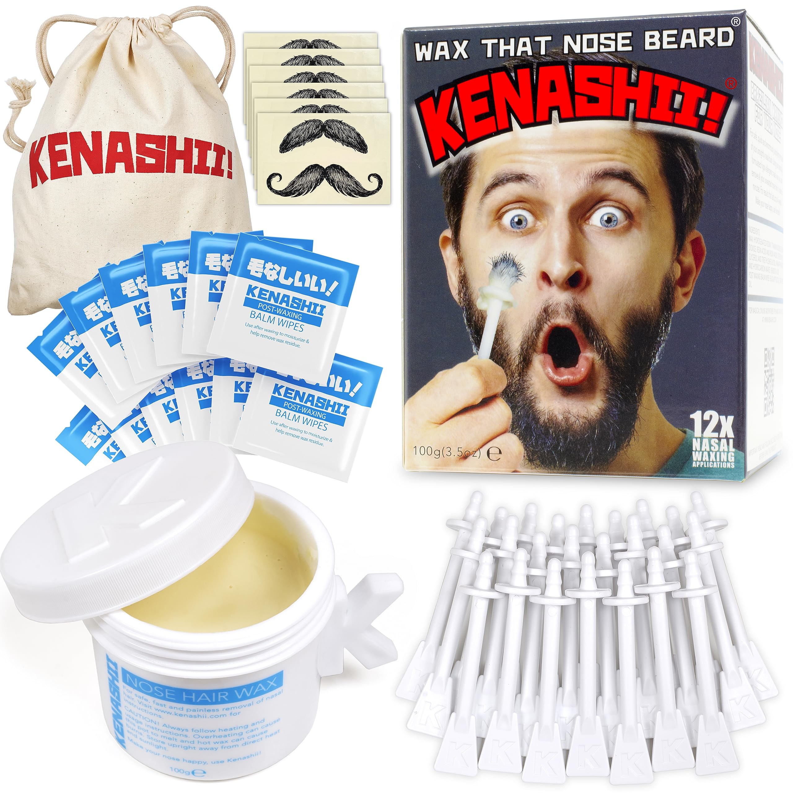 KENASHII front packaging showing full nasal waxing kit and included accessories benefits convenience