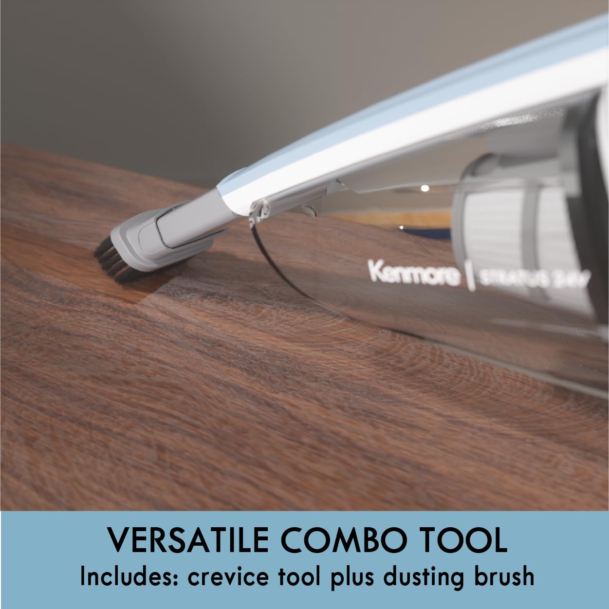 Kenmore DS1020 in living room cleaning upholstery showing versatile everyday maintenance benefit