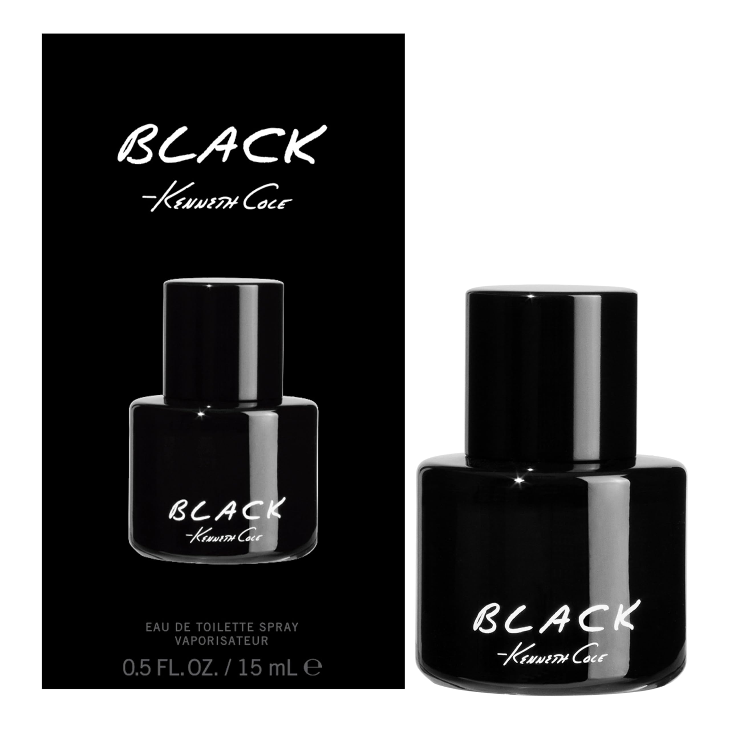 Kenneth Cole Black front view of bottle showing elegant black design and premium presence