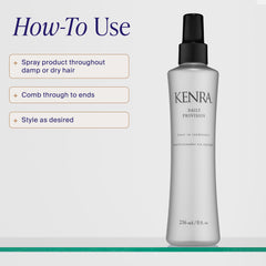 Kenra texture sheen on hair showing smooth, shiny finish and frizz control