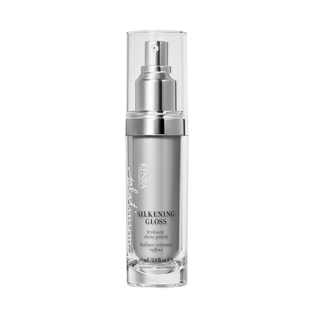 Kenra bottle front view showing sleek packaging and brand shine benefits